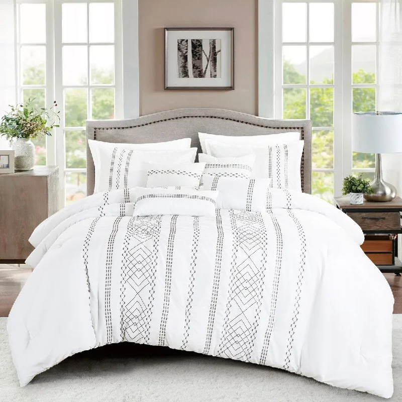 cooling cotton bed topper-Porch & Den Nora Polyester 7Pc Comforter Set - WHITE