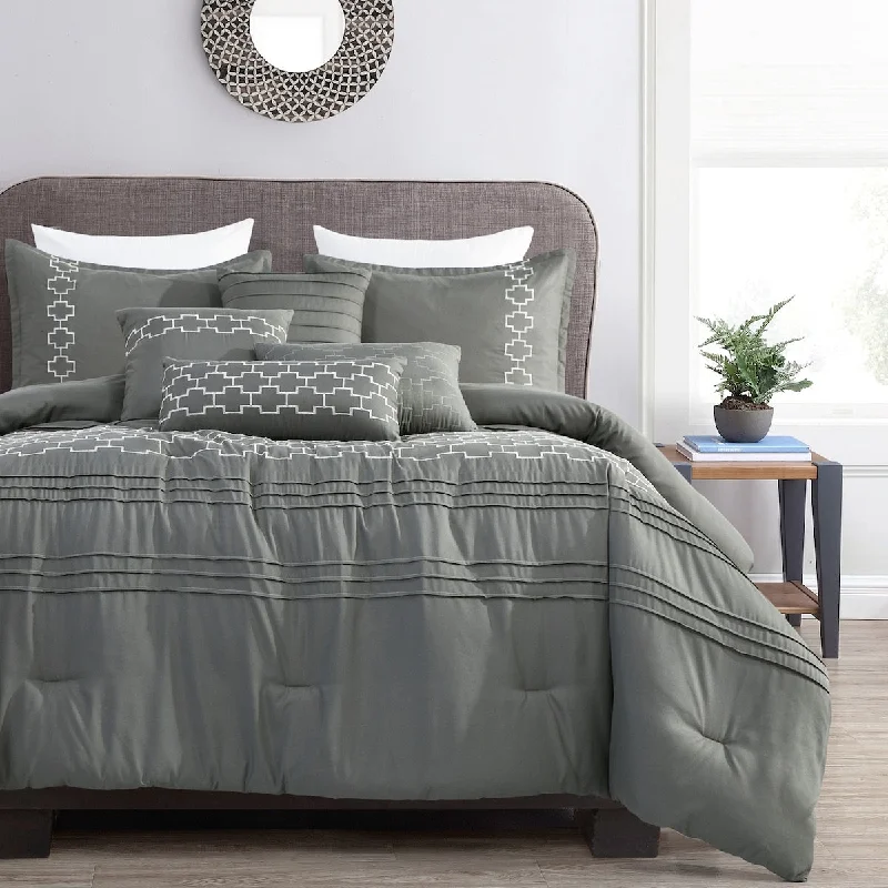 plush silk duvet cover-Porch & Den Rachael Polyester 7Pc Comforter Set - GREY