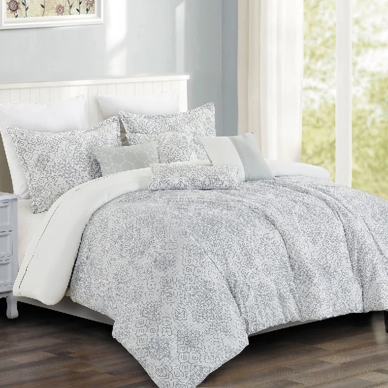 breathable cotton quilt-Porch & Den Stella Polyester 7Pc Comforter Set - GREY