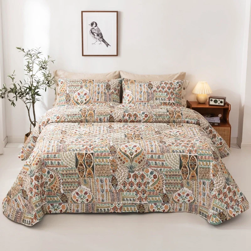 minimalist white comforter-Pure Cotton Bohemian Style 3 Pieces Quilt Set with 2 Pillowcases