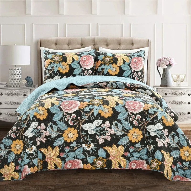 handwoven cotton comforter-Pure cotton Sydney Floral Pattern 3 Pieces Quilt Set with 2 Pillowcases