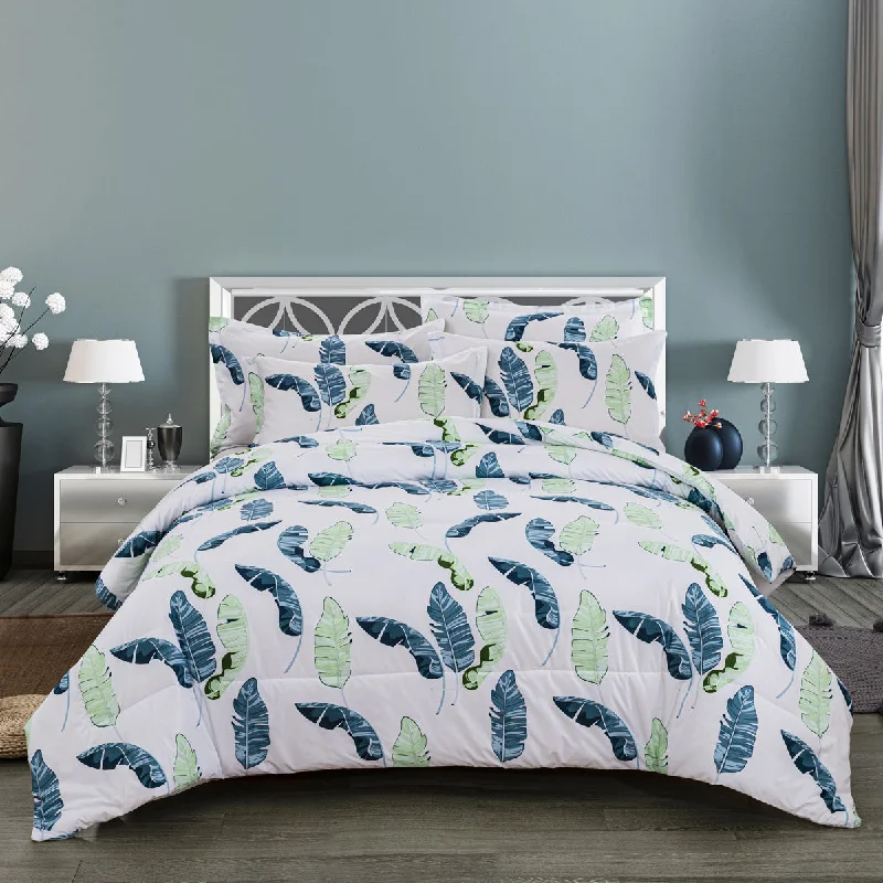 cooling gel bed topper-Green and Blue Feathers Printed Comforter Set with 2 Pillowcases