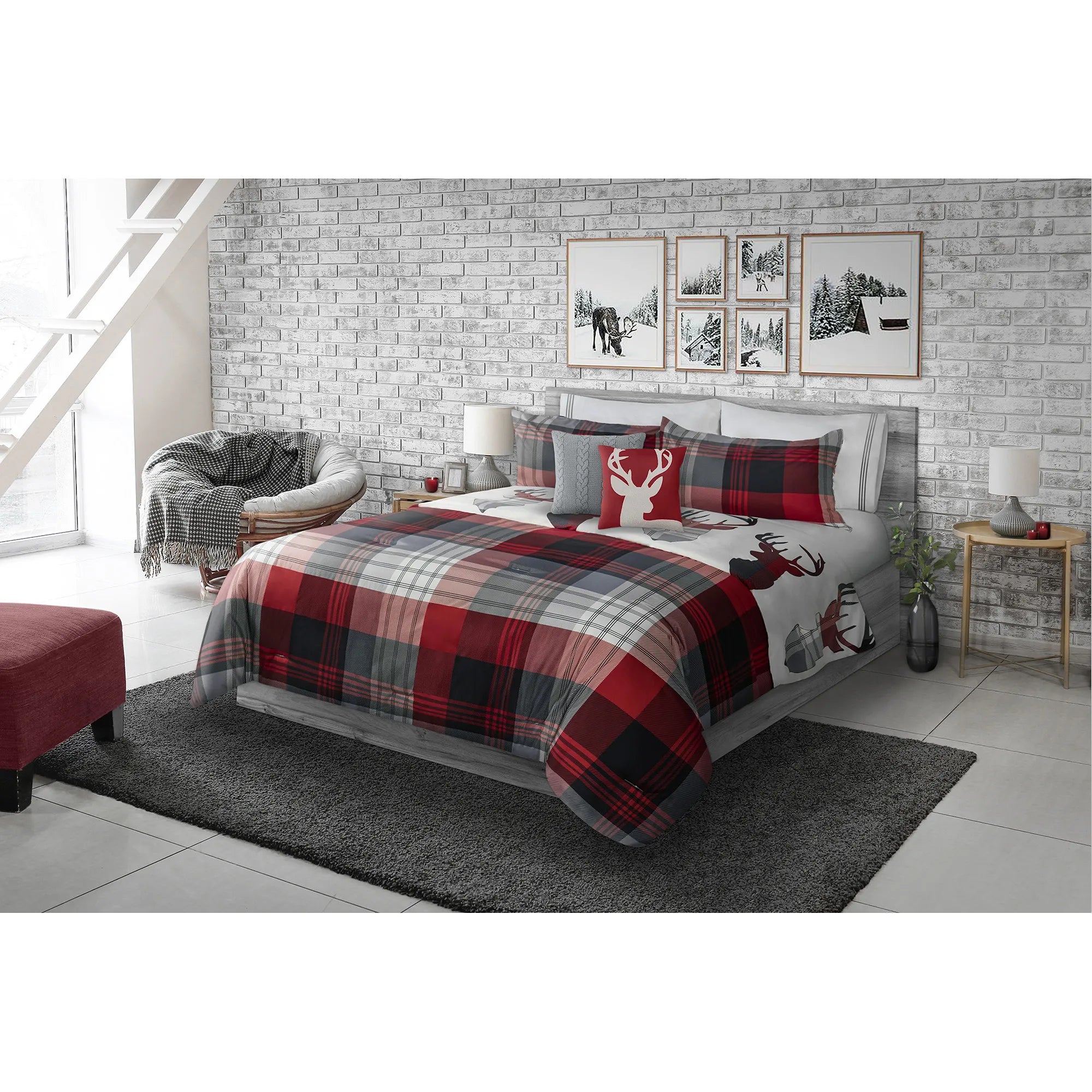 cooling jersey comforter-Reversible Classic Red Plaid Comforter Set