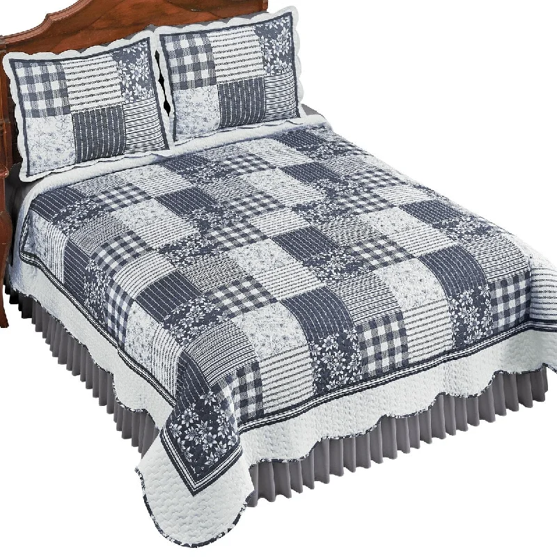 silky sateen pillowcase-Reversible Floral & Plaid Charleston Patchwork Quilt - Gray - King