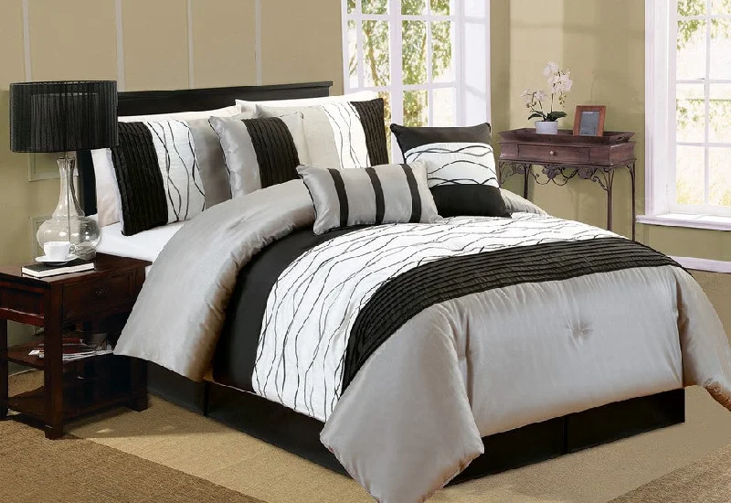 cozy silk quilt-Ripple Charcoal 7-piece Comforter Set