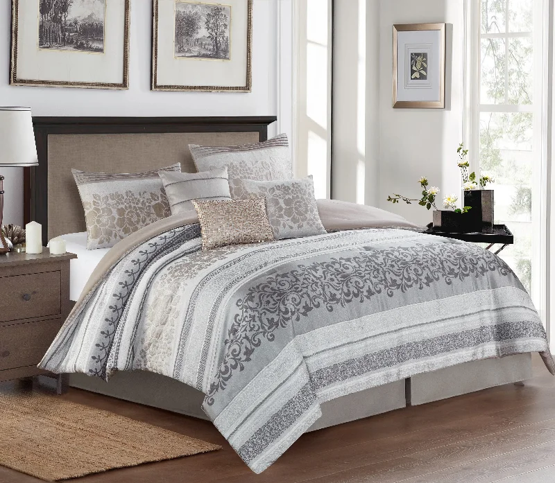 lightweight bamboo throw-Rollie 7-Piece Comforter Set, Grey, Floral