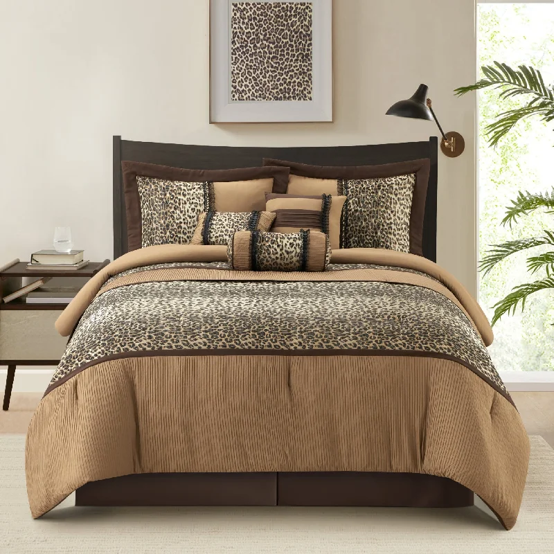 vintage wool pillowcase-Sadie Leopard Print 7-Piece Comforter Set, Brown