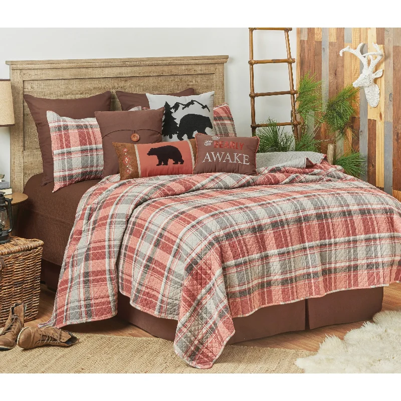 lightweight cotton duvet-Saffron Plaid Rustic Lodge Cotton Quilt Set