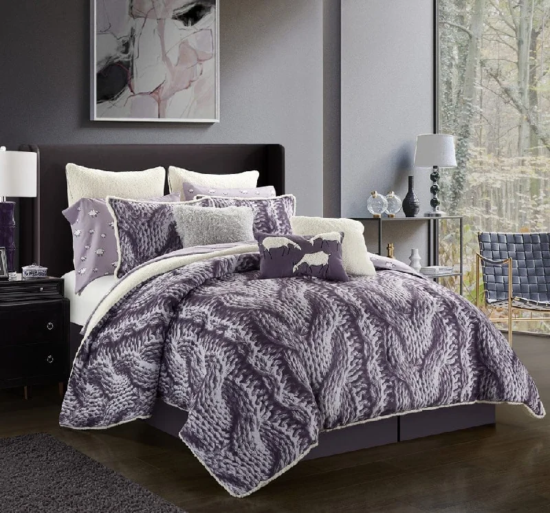 lightweight flannel blanket-Savoya 5-Piece Comforter Set, Purple