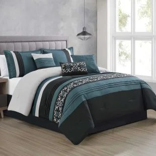 modern floral pillowcase-Serano 7 piece Comforter set