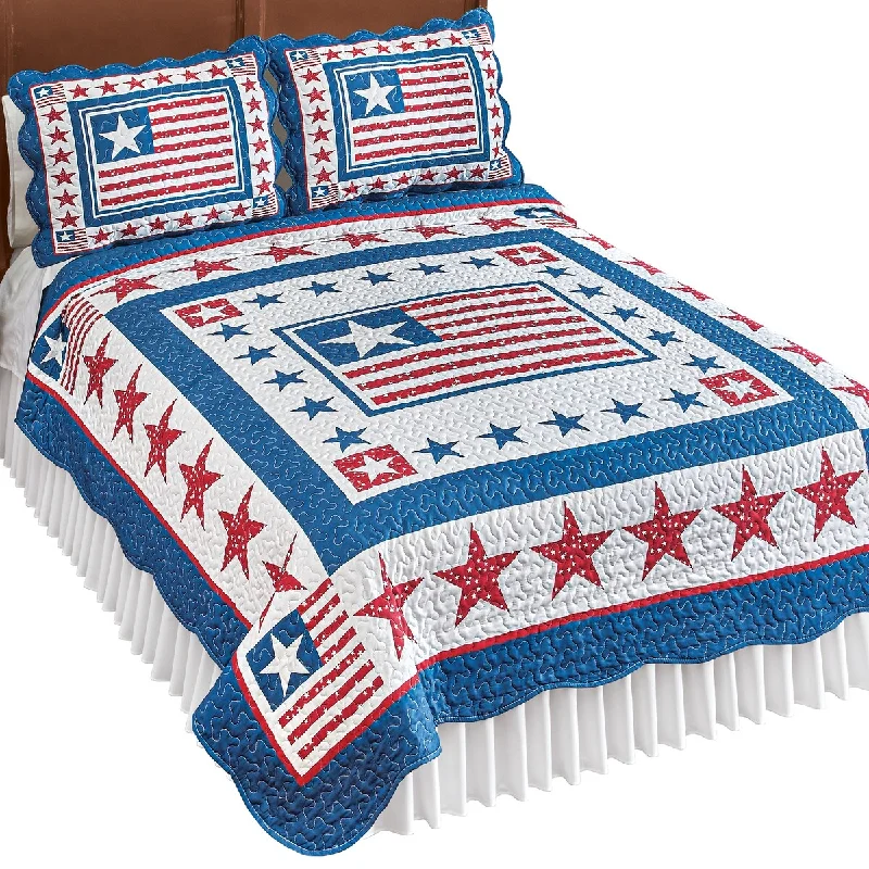 breathable jersey bedspread-Single Star American Flag and Star Pattern Scalloped Quilt