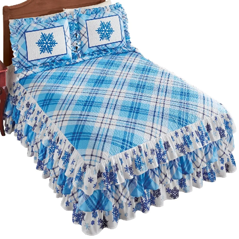 cooling jersey comforter-Snowflake Plaid Design Triple Ruffle Quilted Bedspread