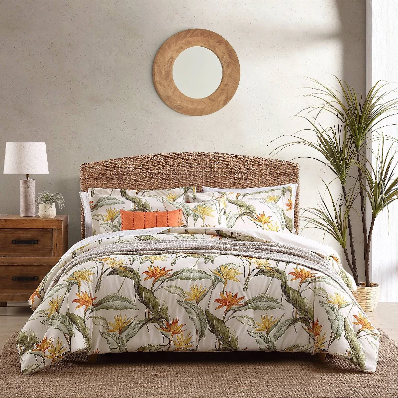 breathable silk sheets-Tommy Bahama Birds Of Paradise Ivory Cotton Reversible 5 Piece Comforter Set