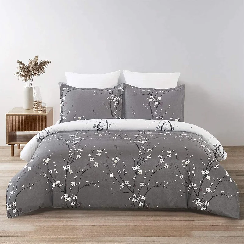 thick linen pillowcase-Tree Branch Bloom Flower Microfiber Reversible Bedding Set 7 Pieces Reversible Comforter Set With 4 Pillows