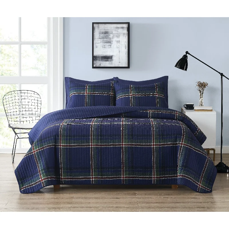 hand-stitched cotton pillowcase-Truly Soft Bronson Plaid Quilt Set