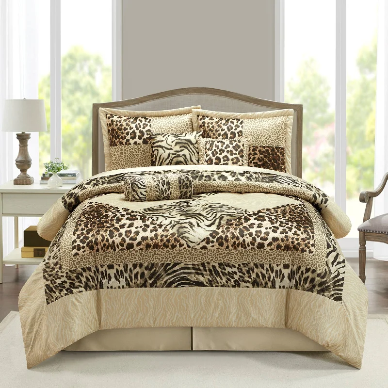 vintage satin bedspread-Tucson Animal Print 7-Piece Comforter Set