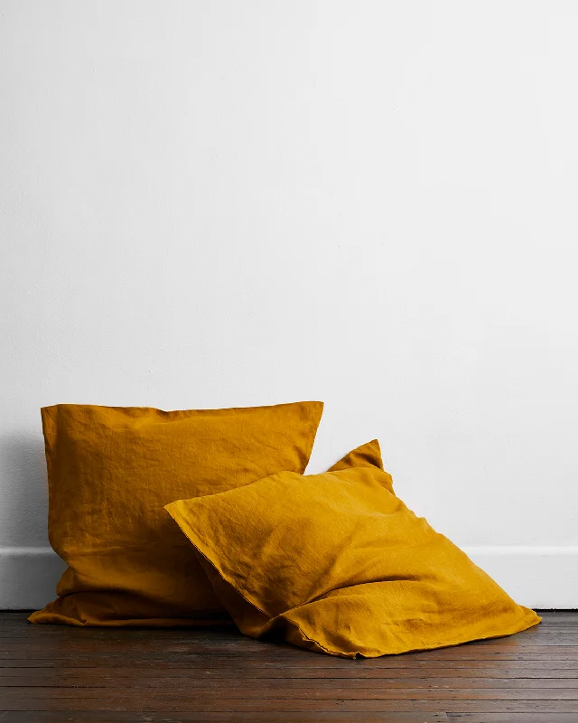 luxury fleece quilt-Turmeric 100% French Flax Linen European Pillowcases (Set of Two)