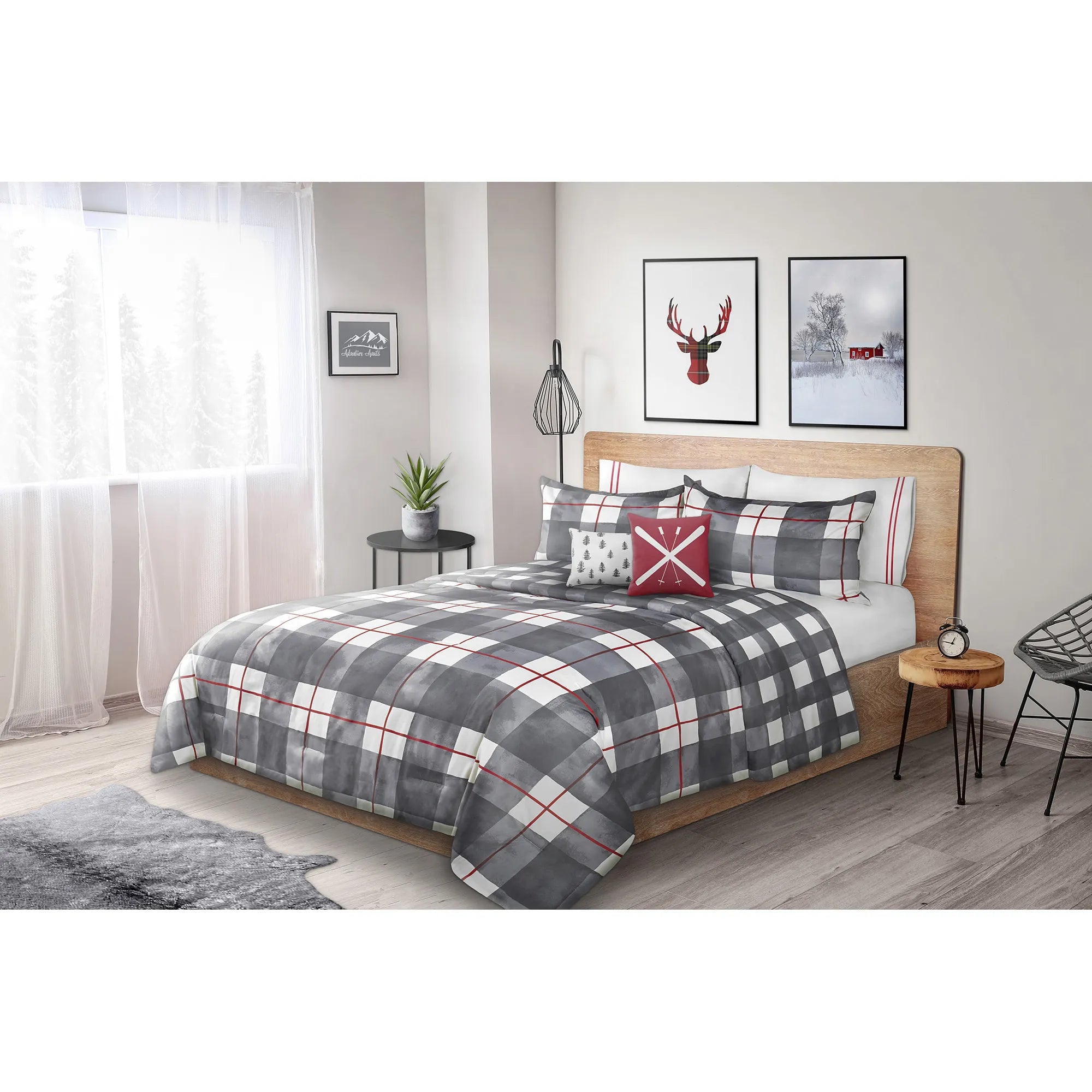 breathable linen duvet cover-Reversible Watercolour Plaid Comforter Set