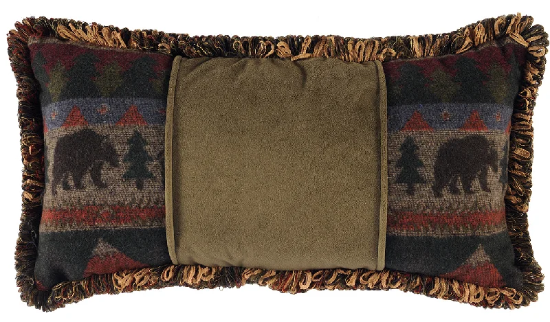 vintage satin bedspread-Wooded River Cabin Bear Accent Pillow