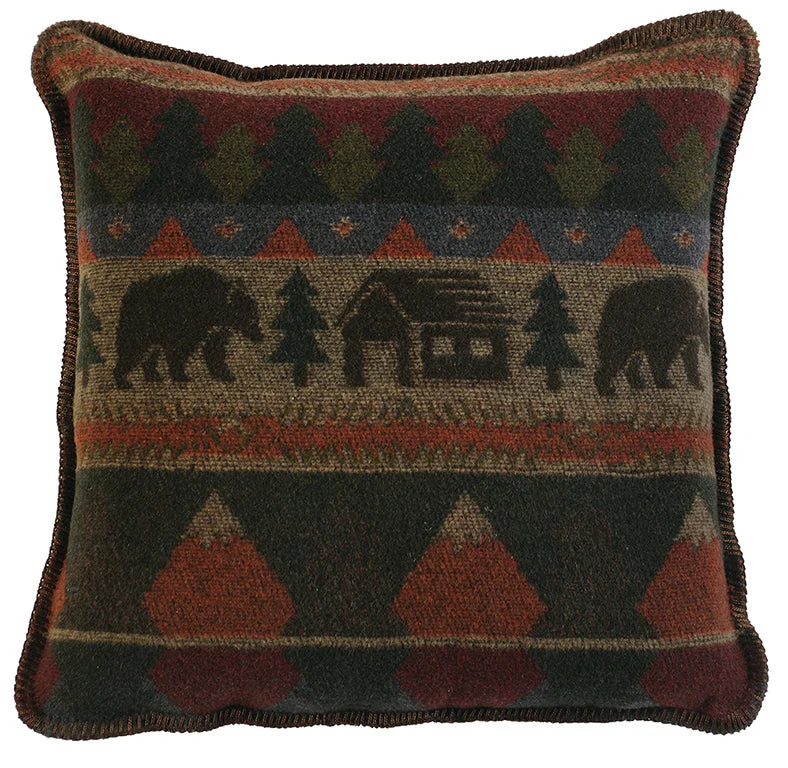 cozy cotton bed set-Wooded River Cabin Bear Pillow