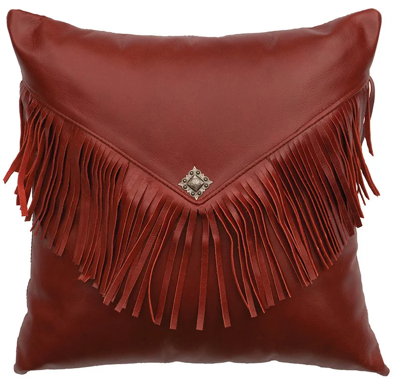 plush microfiber quilt-Wooded River Red Leather Fringe Pillow