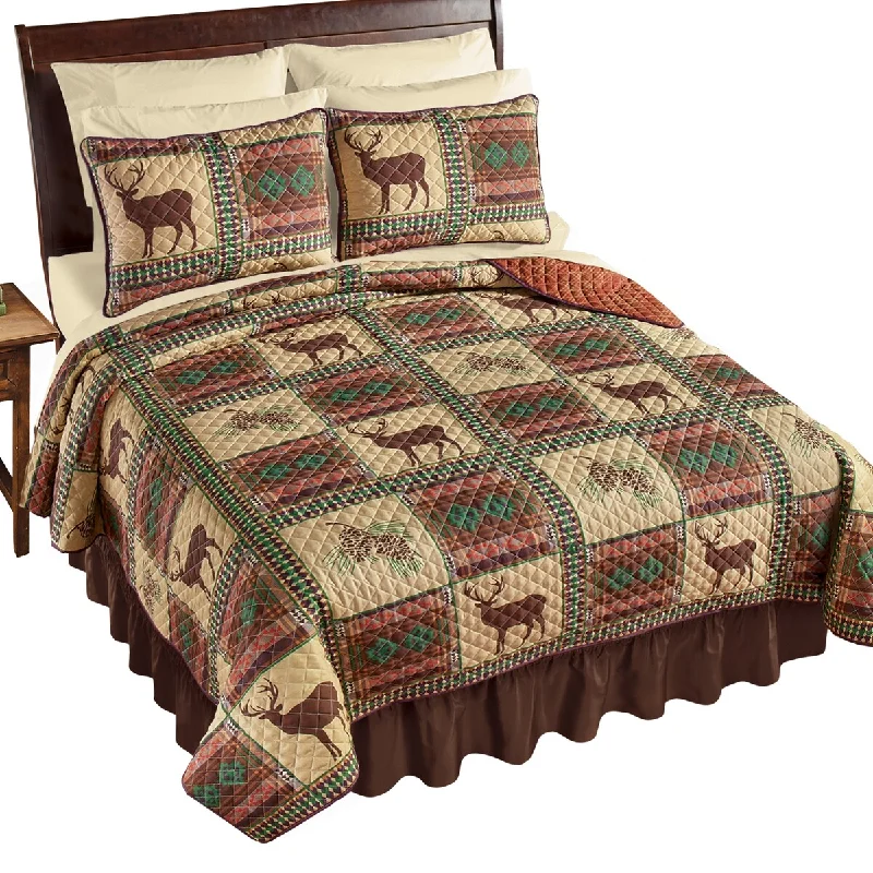 cooling microfiber mattress pad-Wild Lodge Northwoods Patchwork Style Quilt