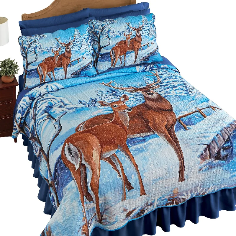 handwoven silk sheets-Winter Woodland Deer Scalloped Edge Quilt