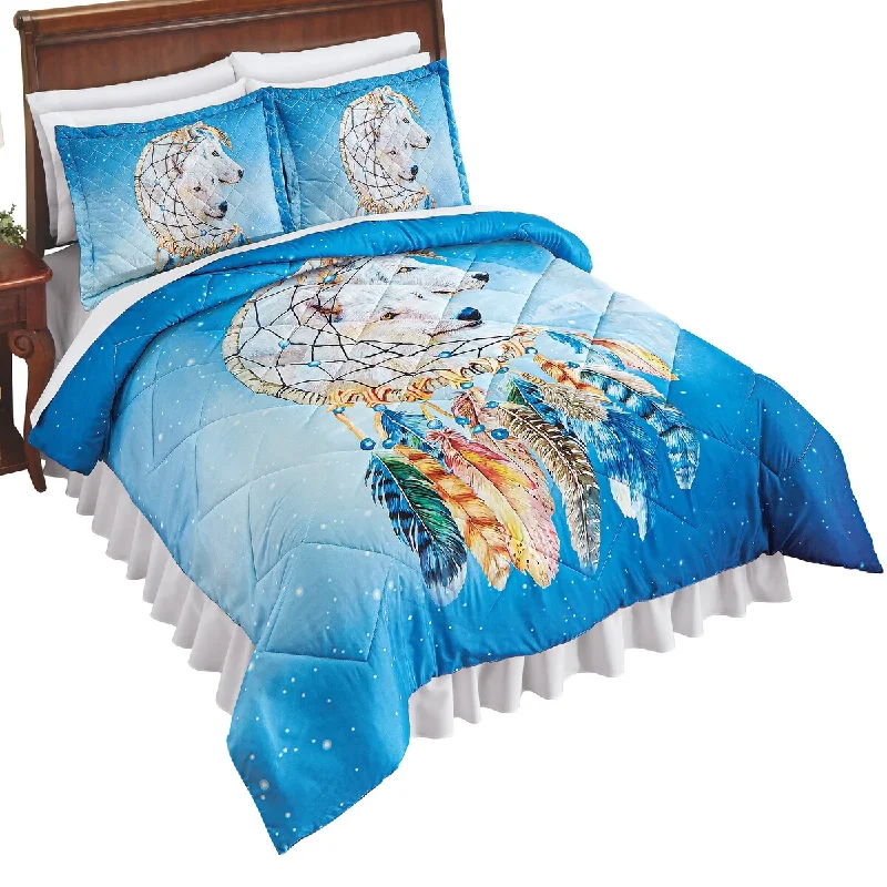 hypoallergenic bamboo throw-Wolf Crescent Moon Shaped Dream Catcher Comforter Set