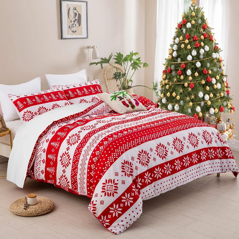 silky cotton duvet cover-WONGS BEDDING Christmas Elements Style Red Duvet Cover Pillowcase Set