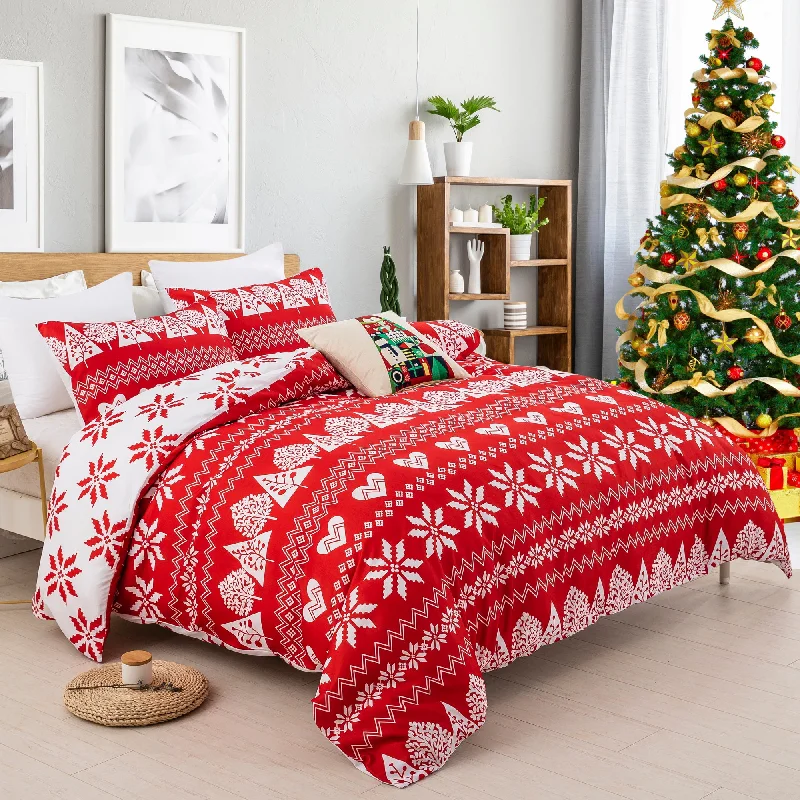 modern checkered sheets-WONGS BEDDING Christmas Red Elements Duvet Cover Pillowcase Set