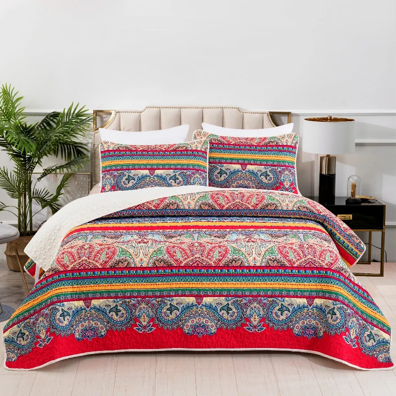 lightweight tencel sheets-Wongs Bedding Red Bohemian 3 Pieces Quilt Set with 2 Pillowcases