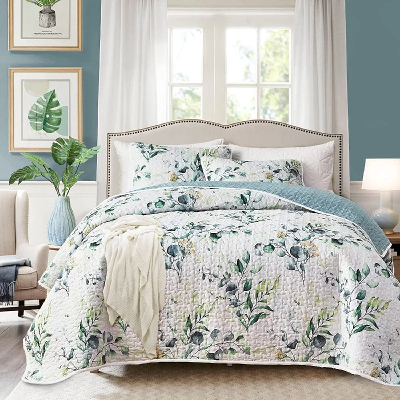 colorful floral pillow-Wongs Bedding Simple and Fresh Style 3 Pieces Quilt Set with 2 Pillowcases