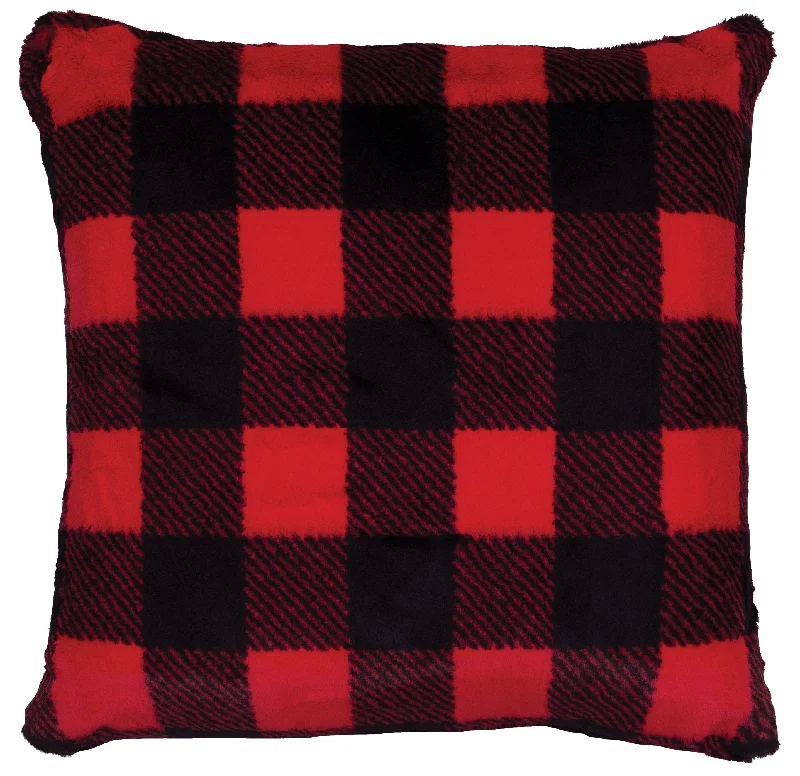 hypoallergenic linen pillow-Wooded River Checkers Scarlet Pillow 18 x 18