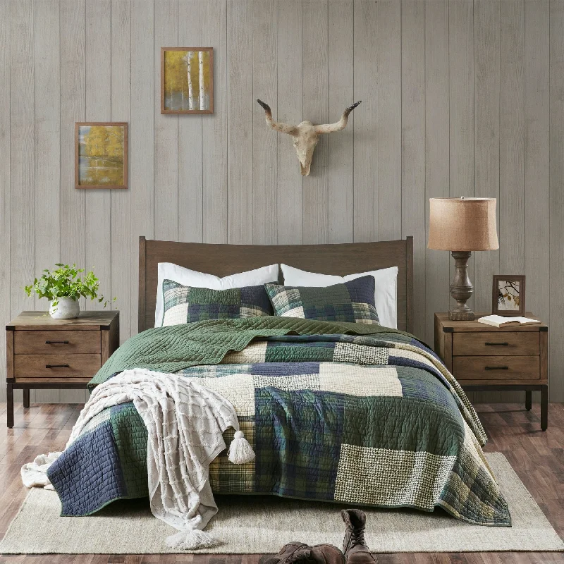 cooling cotton blanket-Woolrich Mill Creek Green Oversized Cotton Quilt Set