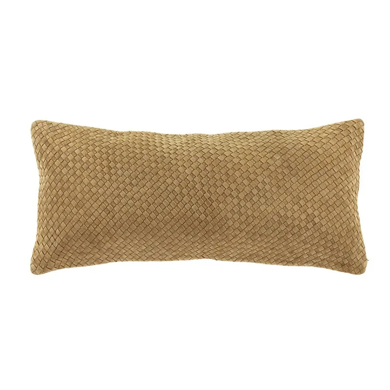 breathable cotton quilt-Woven Suede Leather Lumbar Pillow Butterscotch