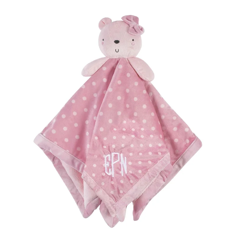 luxury velvet throw-Embroidered Baby Girls Bear & Dots Oversized Security Blanket