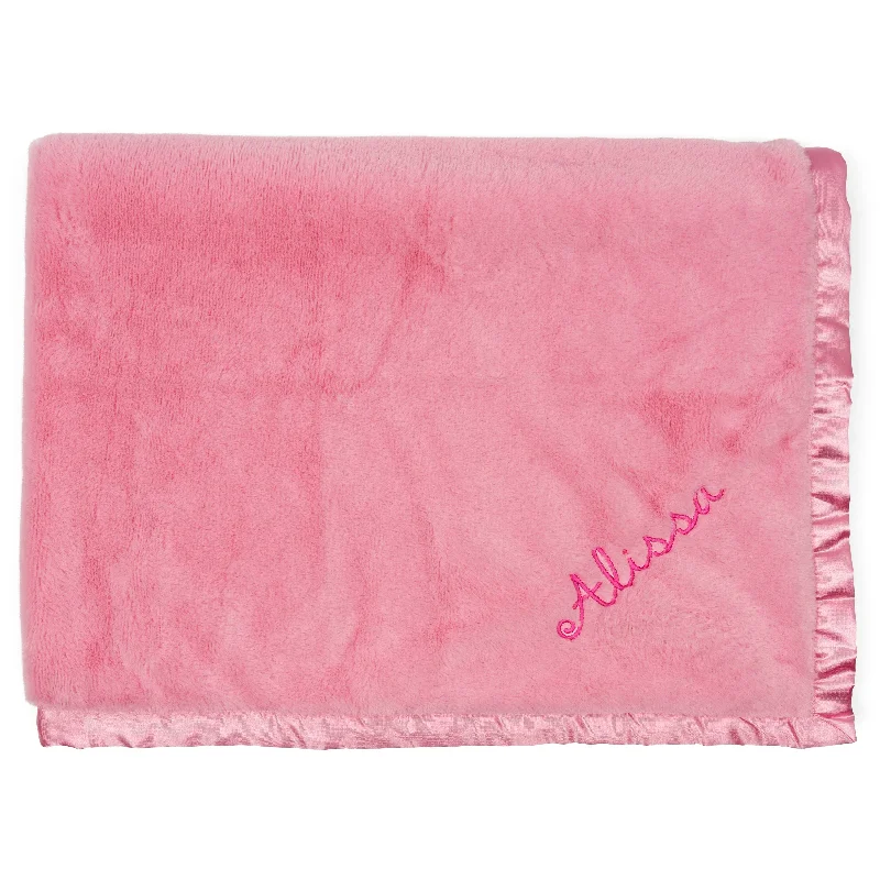 plush sateen pillow-Embroidered Girls Light Pink Plush Blanket