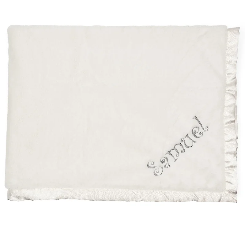 lightweight flannel comforter-Embroidered Neutral Ivory Plush Blanket