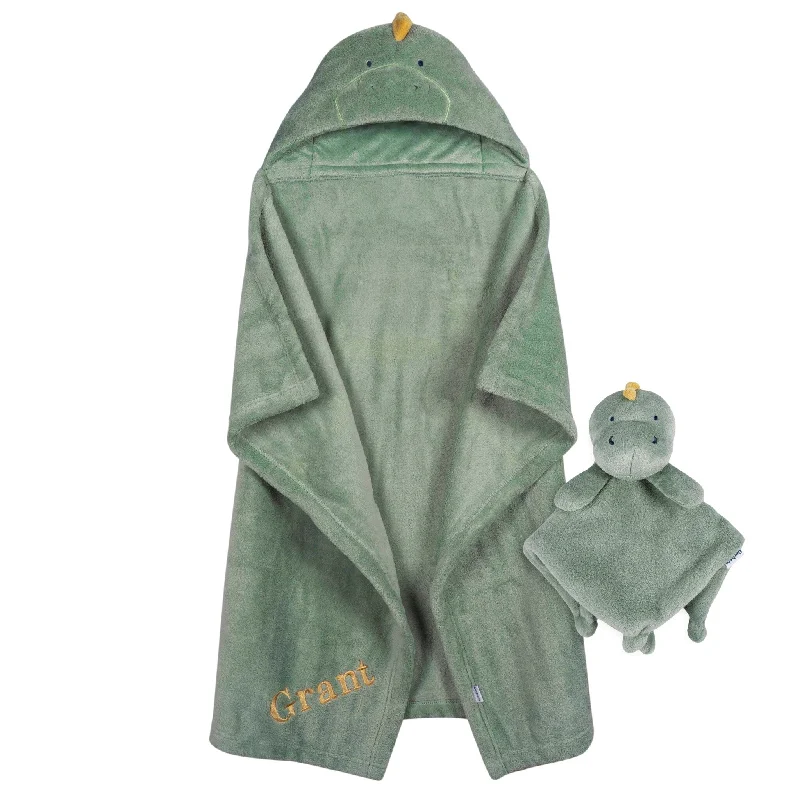 thick microfiber quilt-Embroidered 2-Piece Dino Hooded Wearable Blanket & Security Blanket Set