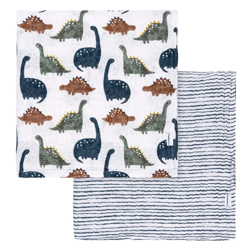 breathable silk bedspread-2-Pack Baby Boys Dino Time Muslin Blankets