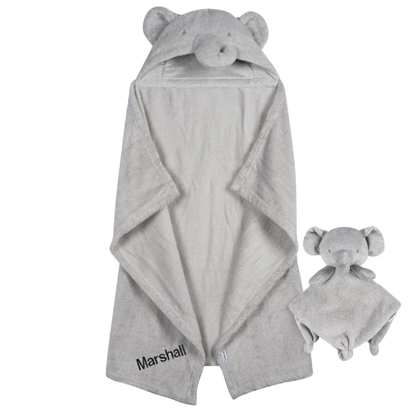 minimalist beige duvet-Embroidered 2-Piece Elephant Hooded Wearable Blanket & Security Blanket Set