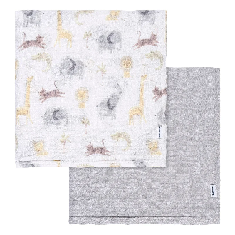 organic jersey quilt-2-Pack Baby Neutral Animal Geo Muslin Blankets