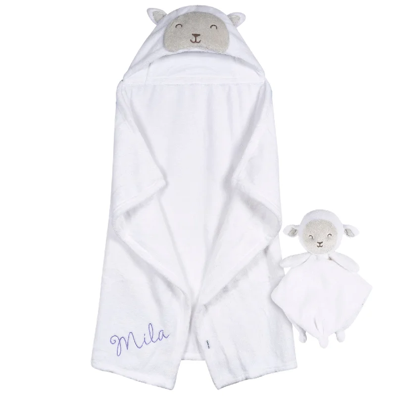 hypoallergenic flannel throw-Embroidered 2-Piece Lamb Wearable Blanket & Security Blanket Set