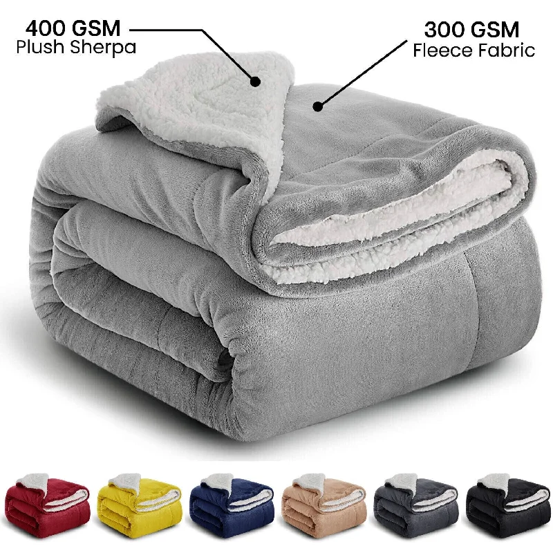 organic bamboo blanket-480GSM Sherpa Fleece Reversible Bed Blanket in Full Size