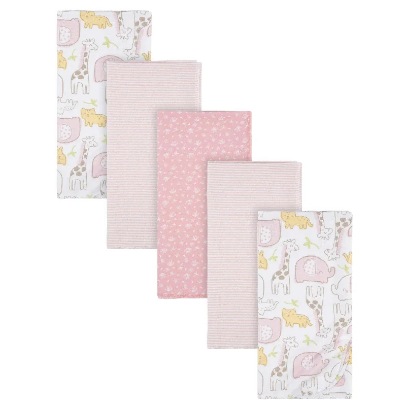 cozy bamboo pillow-5-Pack Baby Girls Pink Safari Flannel Receiving Blankets