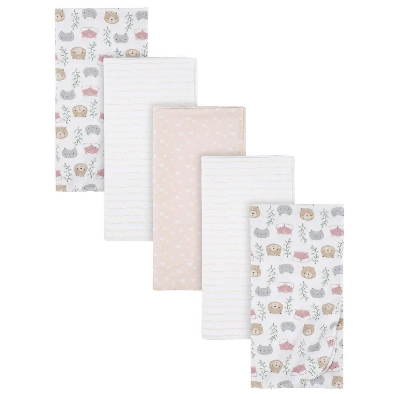 hand-stitched bamboo throw-5-Pack Baby Girls Woodland Critters Flannel Receiving Blankets