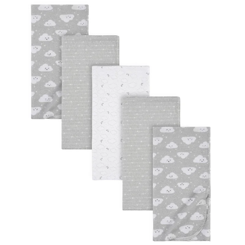 lightweight flannel blanket-5-Pack Baby Neutral Clouds Flannel Receiving Blankets