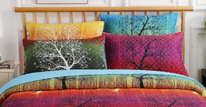 minimalist white comforter-A Pair of Rainbow Tree Quilted Pillow Shams