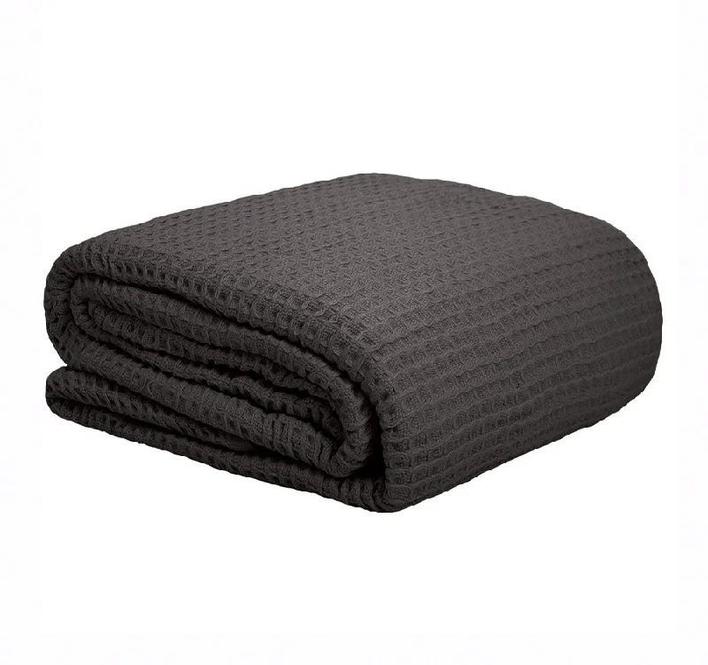 hypoallergenic flannel pillowcase-Waffle Weave Blanket Range Charcoal