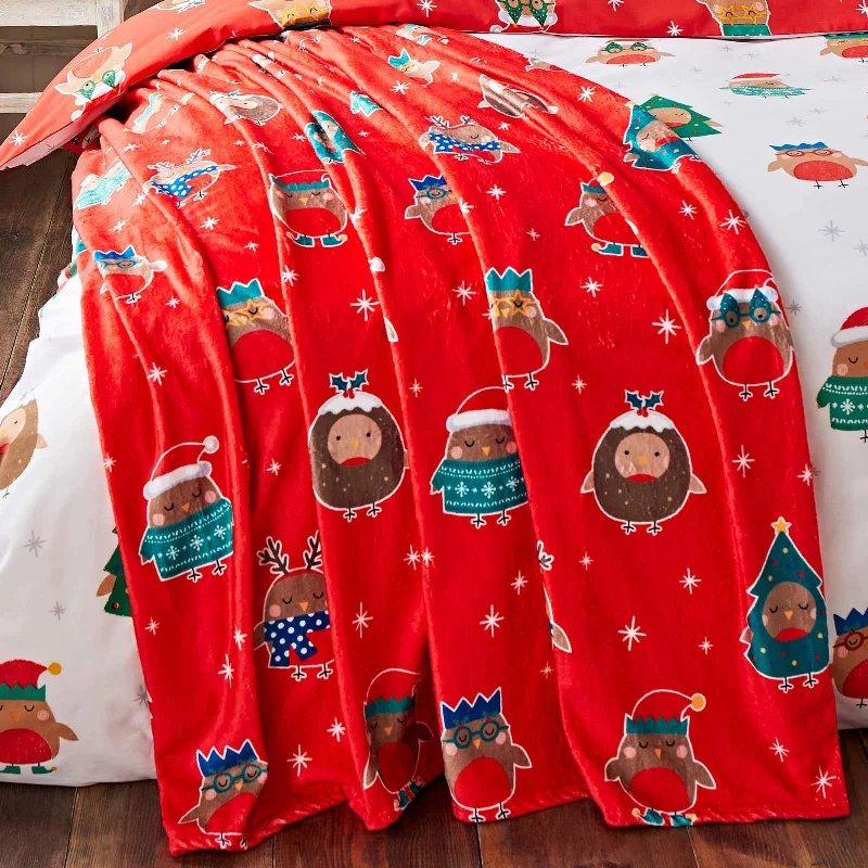 colorful polka dot pillowcase-Christmas Party Robins Throw